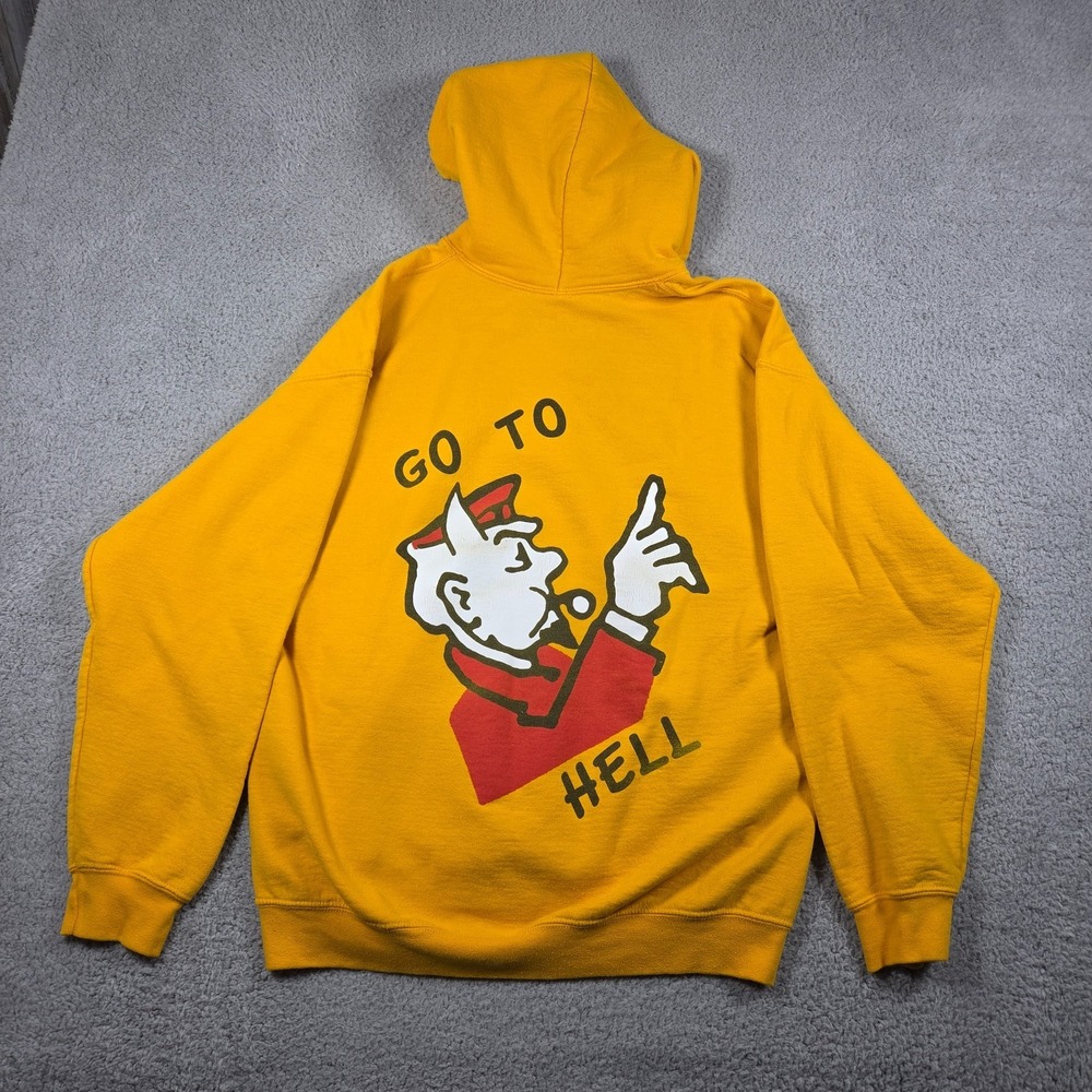 Superrradical Monopoly Go To Hell Hoodie Men Large Yellow Streetwear Y2K Grunge